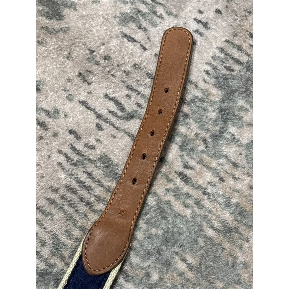Guy Harvey Men's Woven Canvas & Leather Fish Belt Navy Size 44 Solid Brass